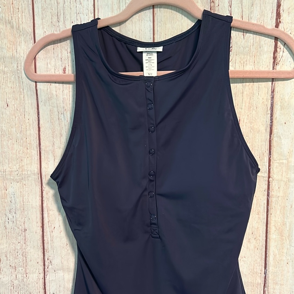 ANDIE Navy Henley One-Piece Swimsuit - Picture 4 of 10